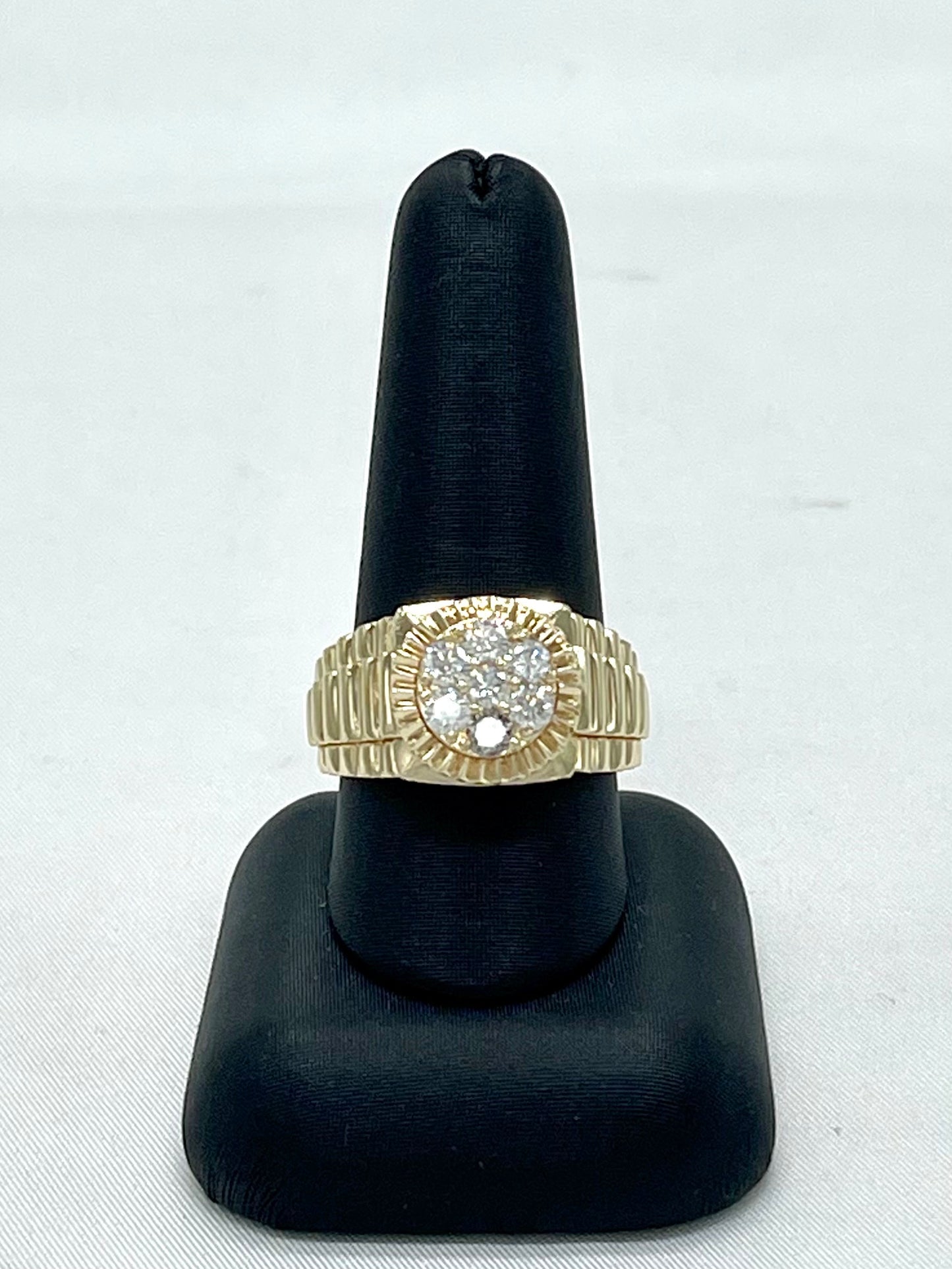 14K Yellow Gold 7 Diamond Geometric "Watch" Ring