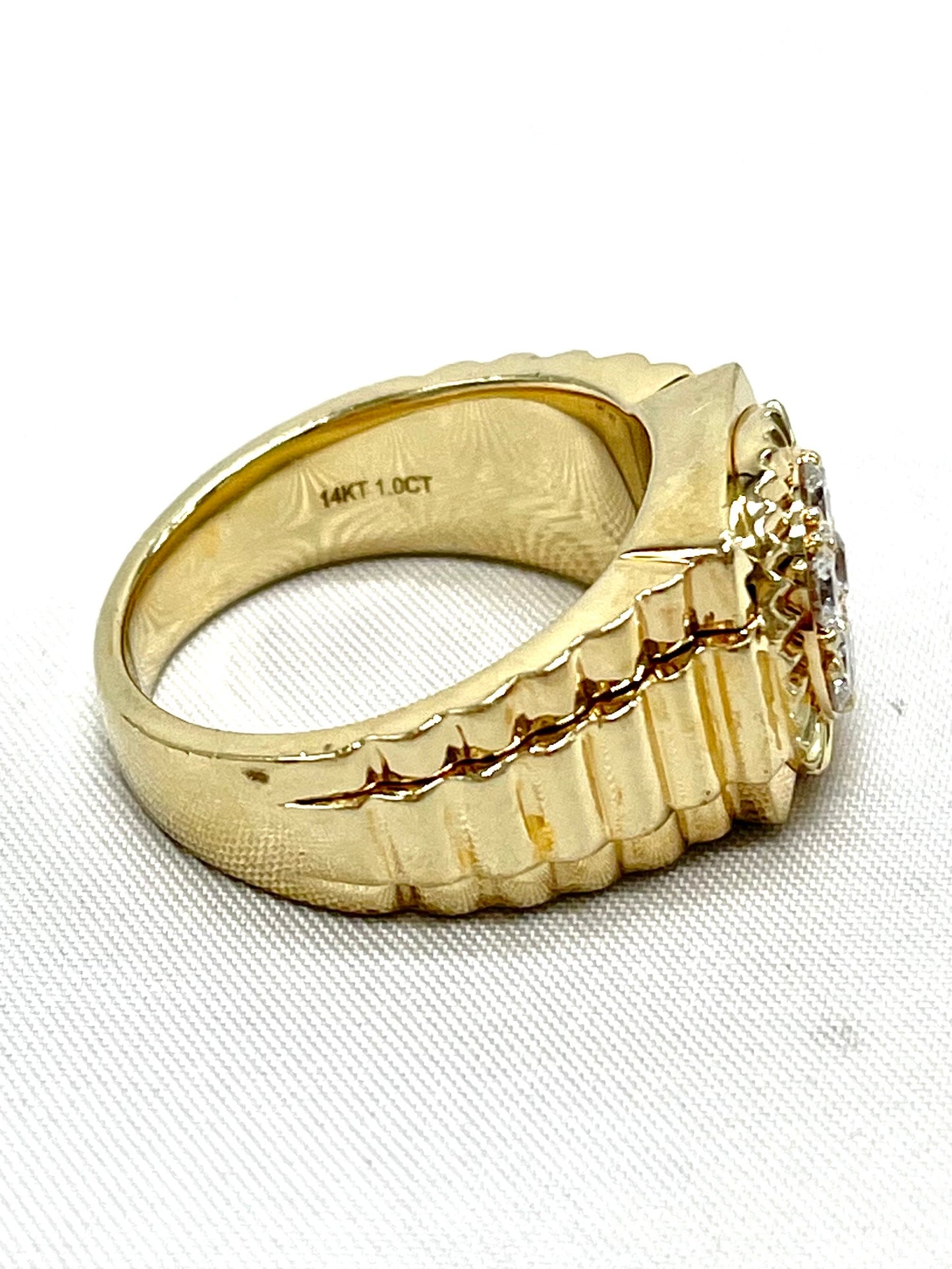 14K Yellow Gold 7 Diamond Geometric "Watch" Ring