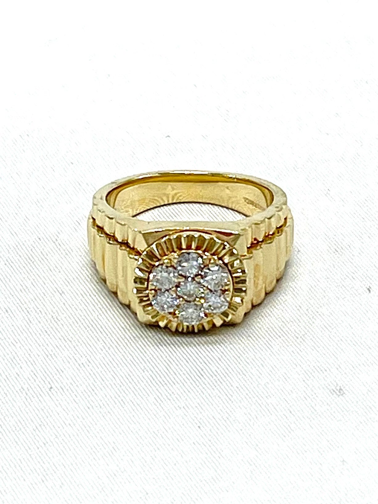 14K Yellow Gold 7 Diamond Geometric "Watch" Ring