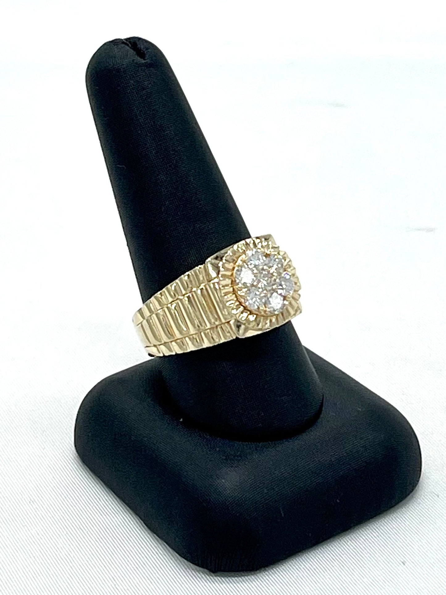 14K Yellow Gold 7 Diamond Geometric "Watch" Ring