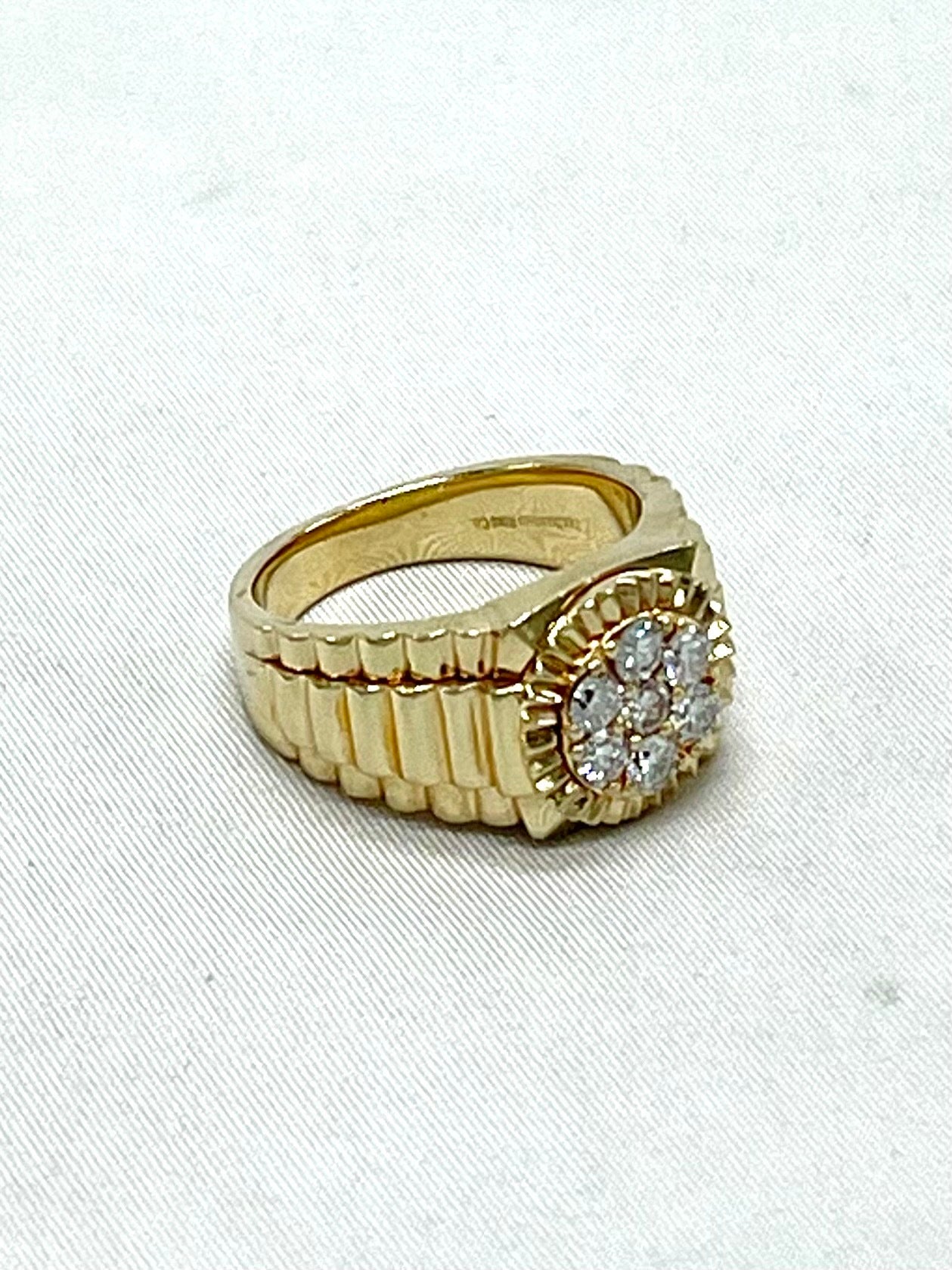14K Yellow Gold 7 Diamond Geometric "Watch" Ring